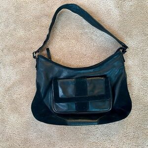 Ecco Black Genuine Leather and Suede Shoulder Purse